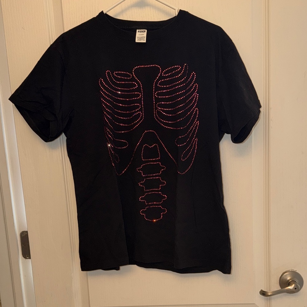 Black Women's Skeleton Rhinestone Tee - PINK Victorias Secret